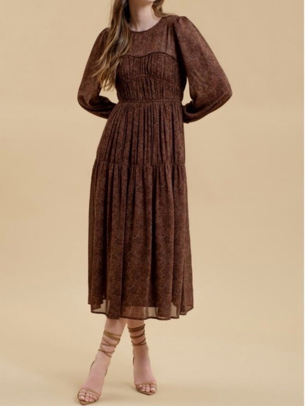 By the River Brown Floral Midi Dress